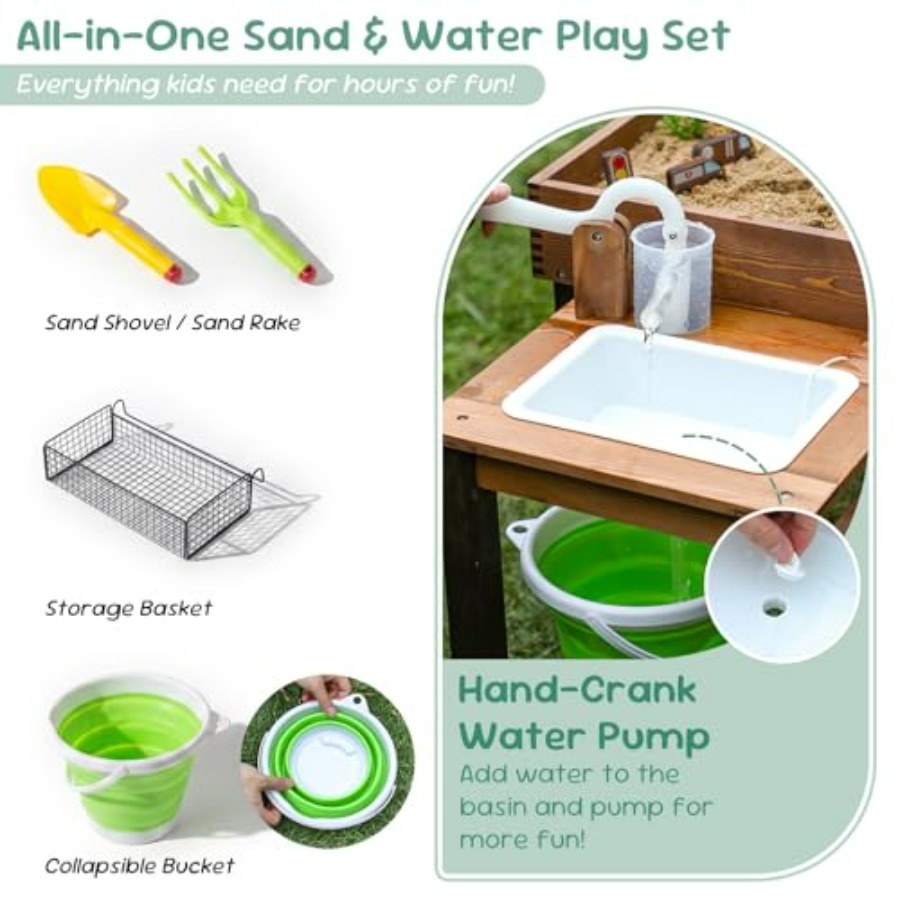 3歳から8歳向けの屋外木製砂場テーブル、天然木仕上げ、ベージ - Kids Outdoor Activity Table のレビューと価格