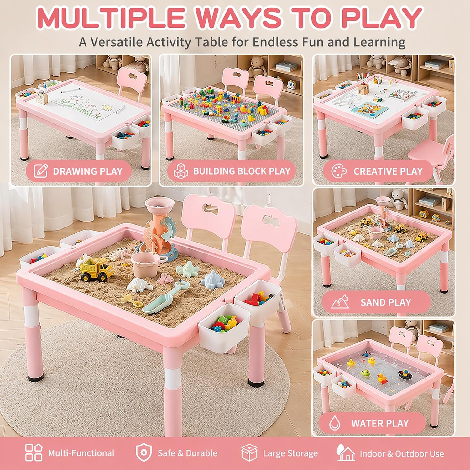 子供用アクティビティテーブル（収納付き）、屋内外用砂水感覚プ - Kids Outdoor Activity Table のレビューと価格