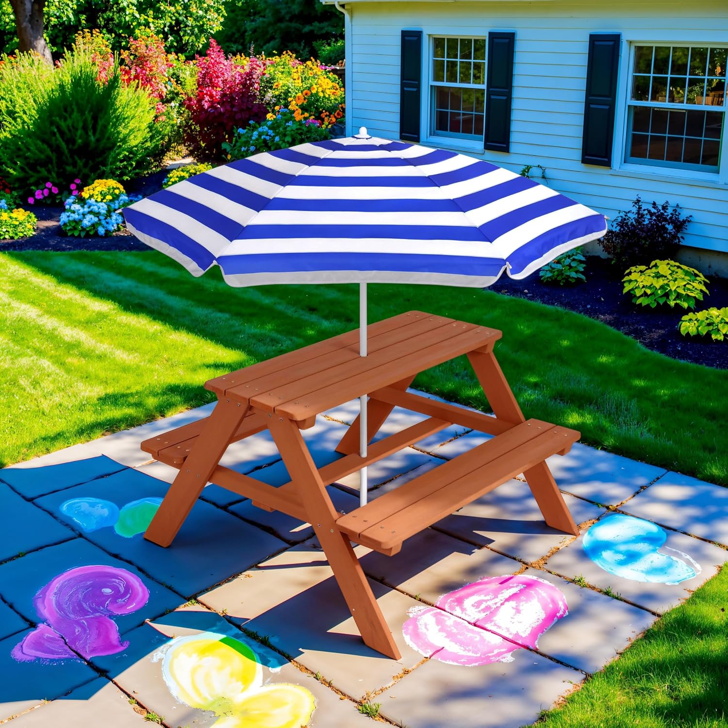 木製キッズピクニックテーブル（傘付き）、屋外アクティビティテ - Kids Outdoor Activity Table のレビューと価格