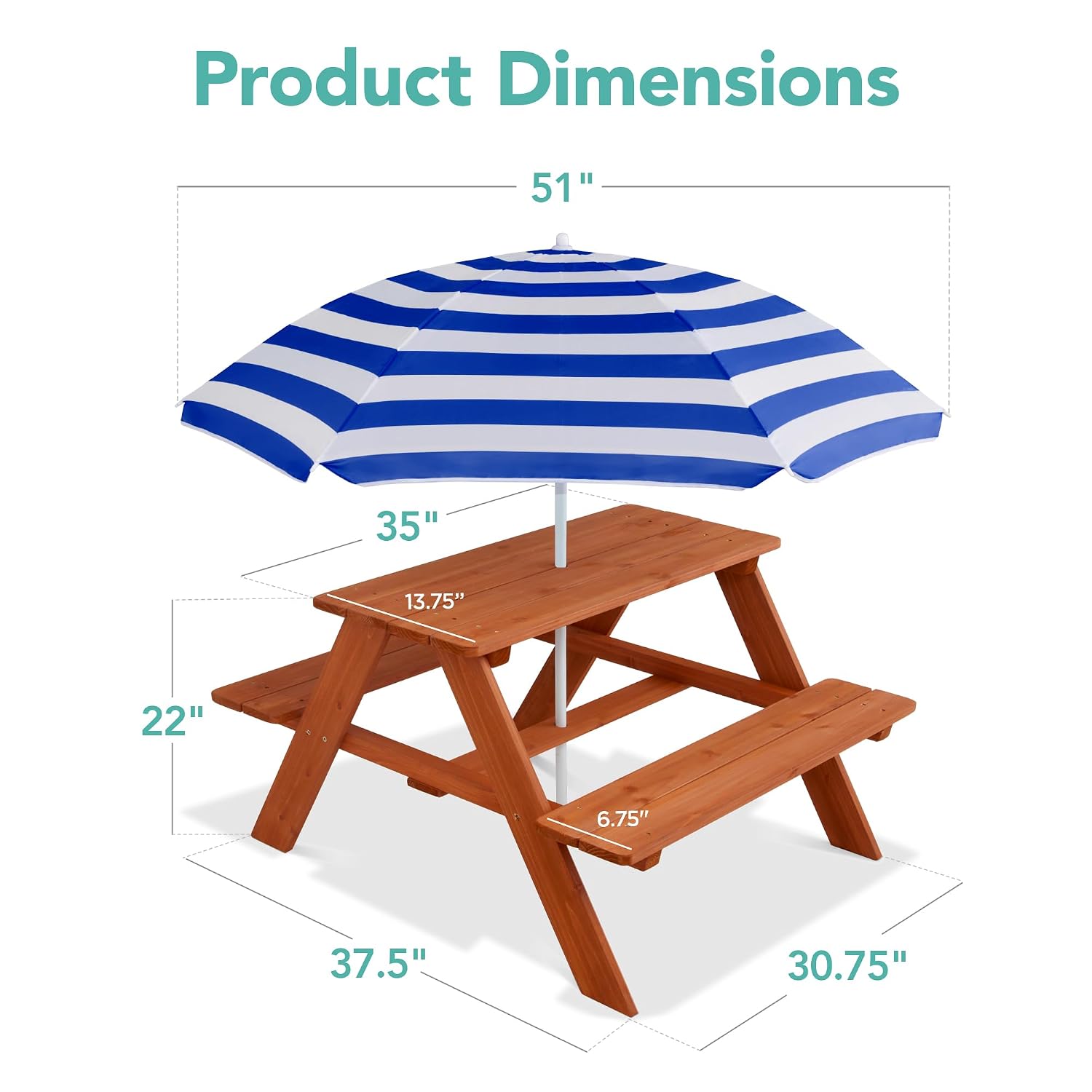木製キッズピクニックテーブル（傘付き）、屋外アクティビティテ - Kids Outdoor Activity Table のレビューと価格