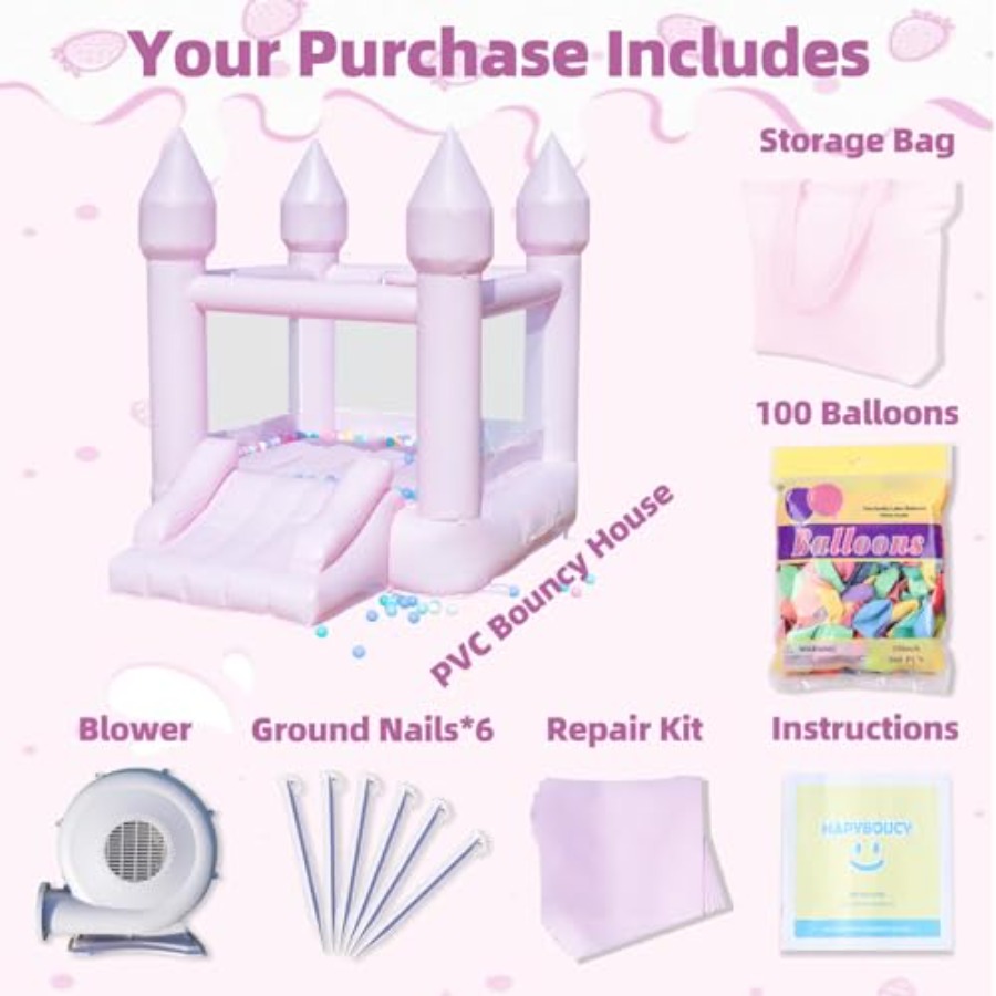 子供用PVC製バウンスハウス（3～6歳向け）、送風機付きスラ - Kids Outdoor House のレビューと価格